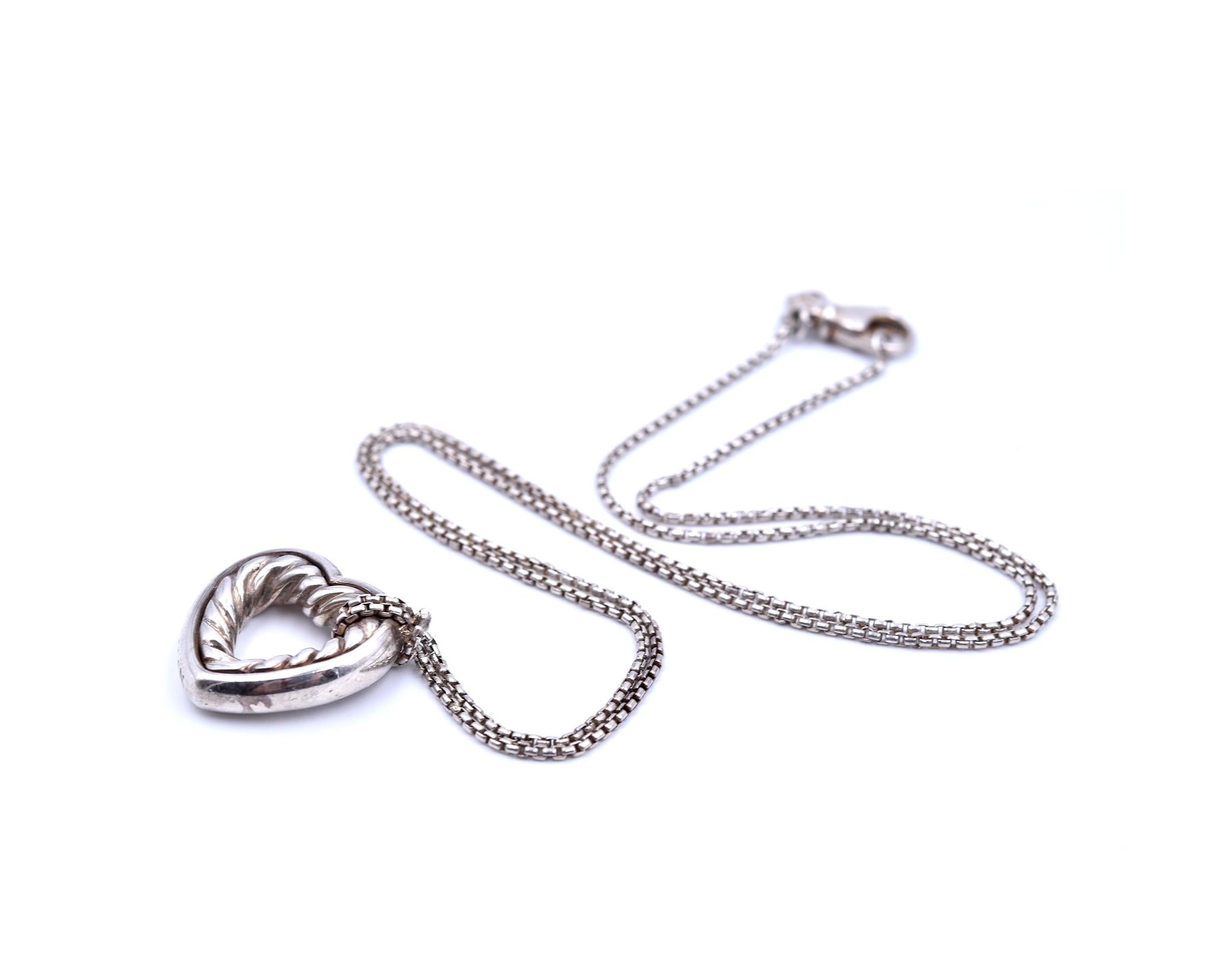 David Yurman Sterling Silver Open Heart Cable Necklace In Excellent Condition In Scottsdale, AZ