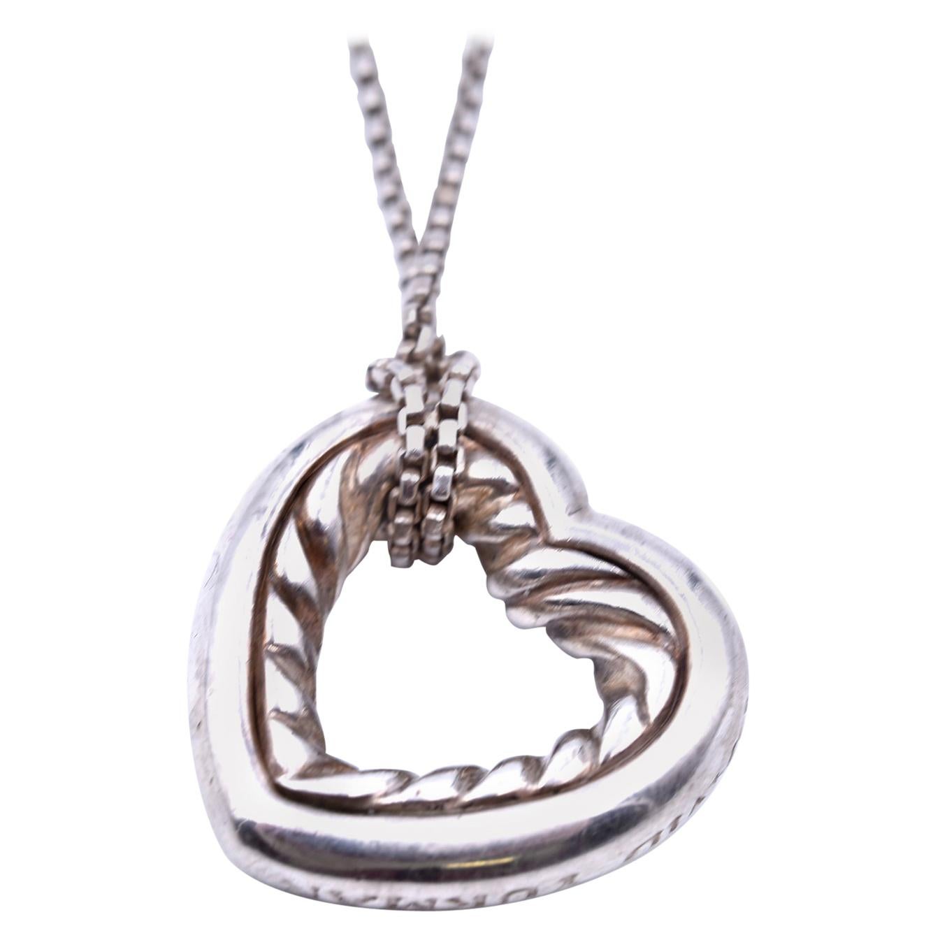 David Yurman Sterling Silver Open Heart Cable Necklace