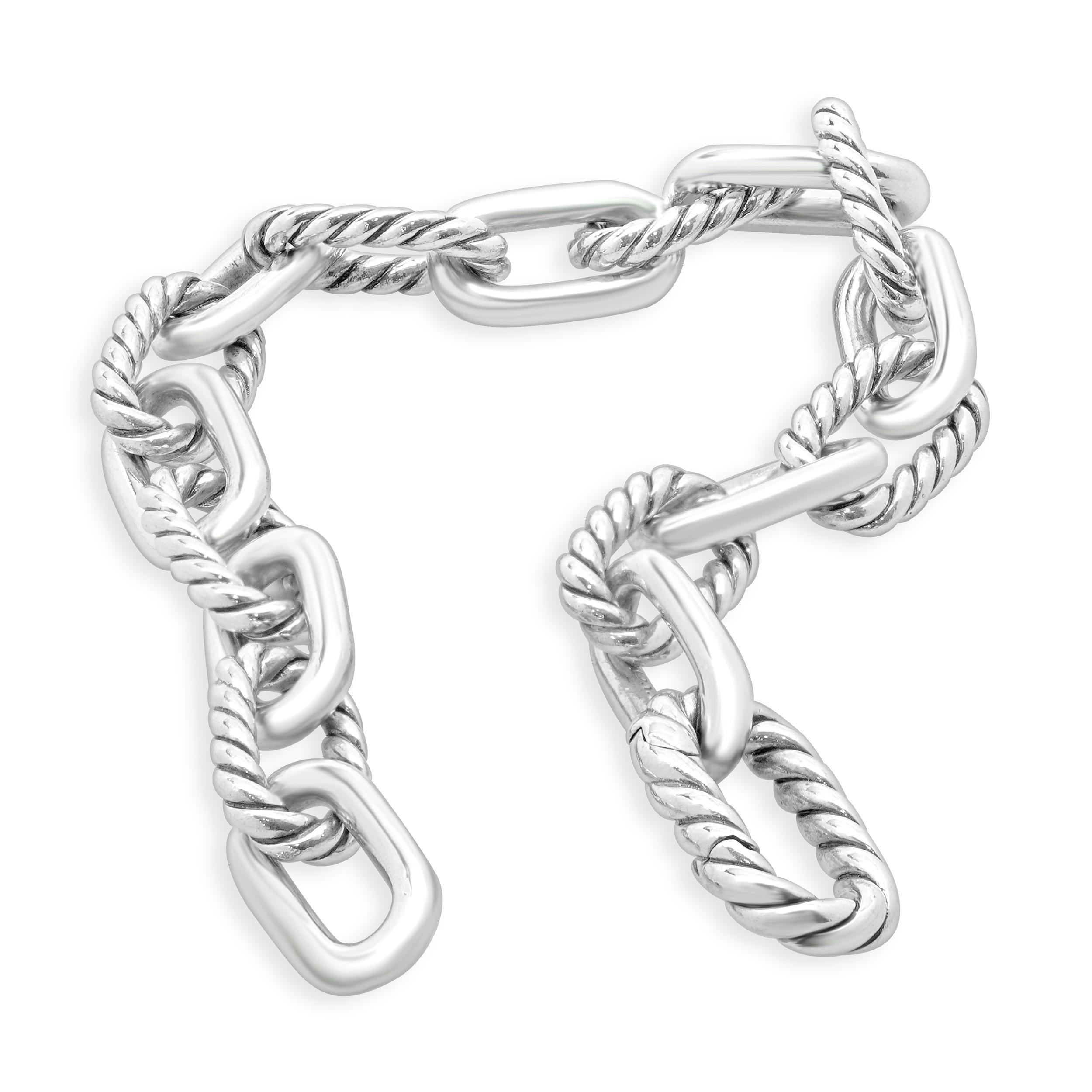 Women's or Men's David Yurman Sterling Silver Oval Cable Link Bracelet
