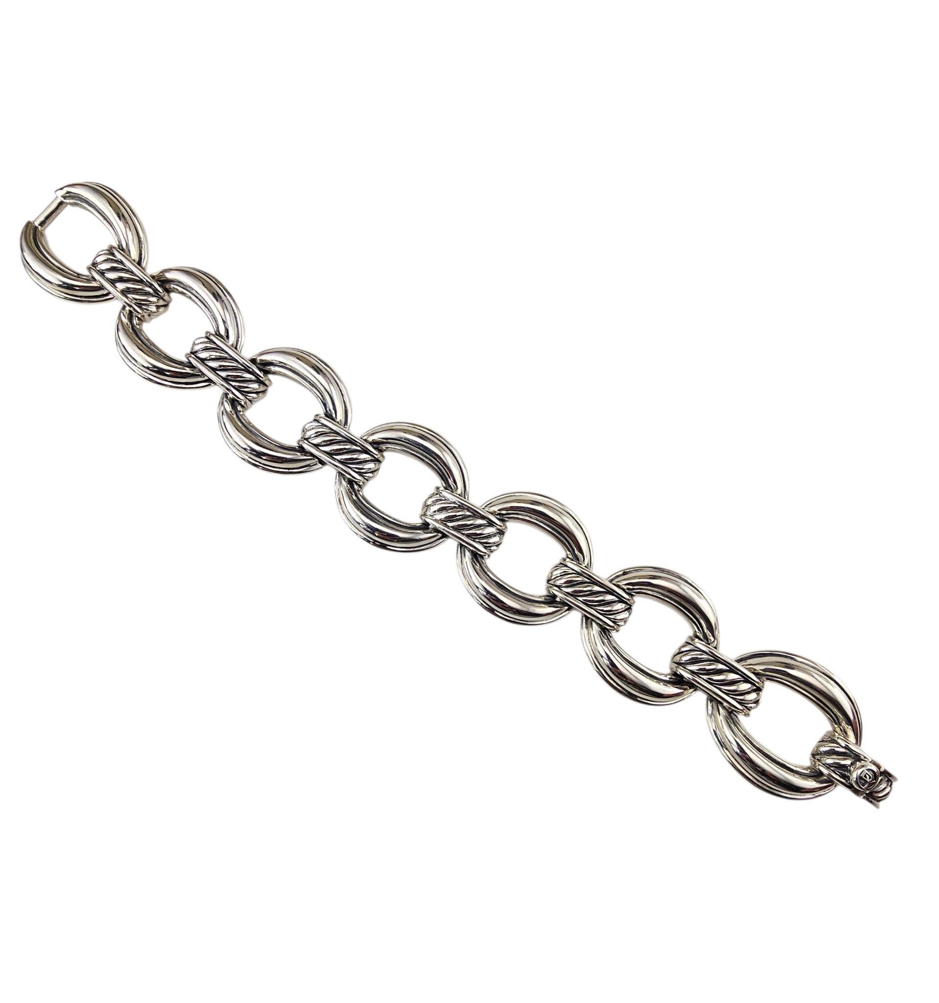 David Yurman Sterling Silver Oval Wide Cable Link Bracelet #24559 For Sale