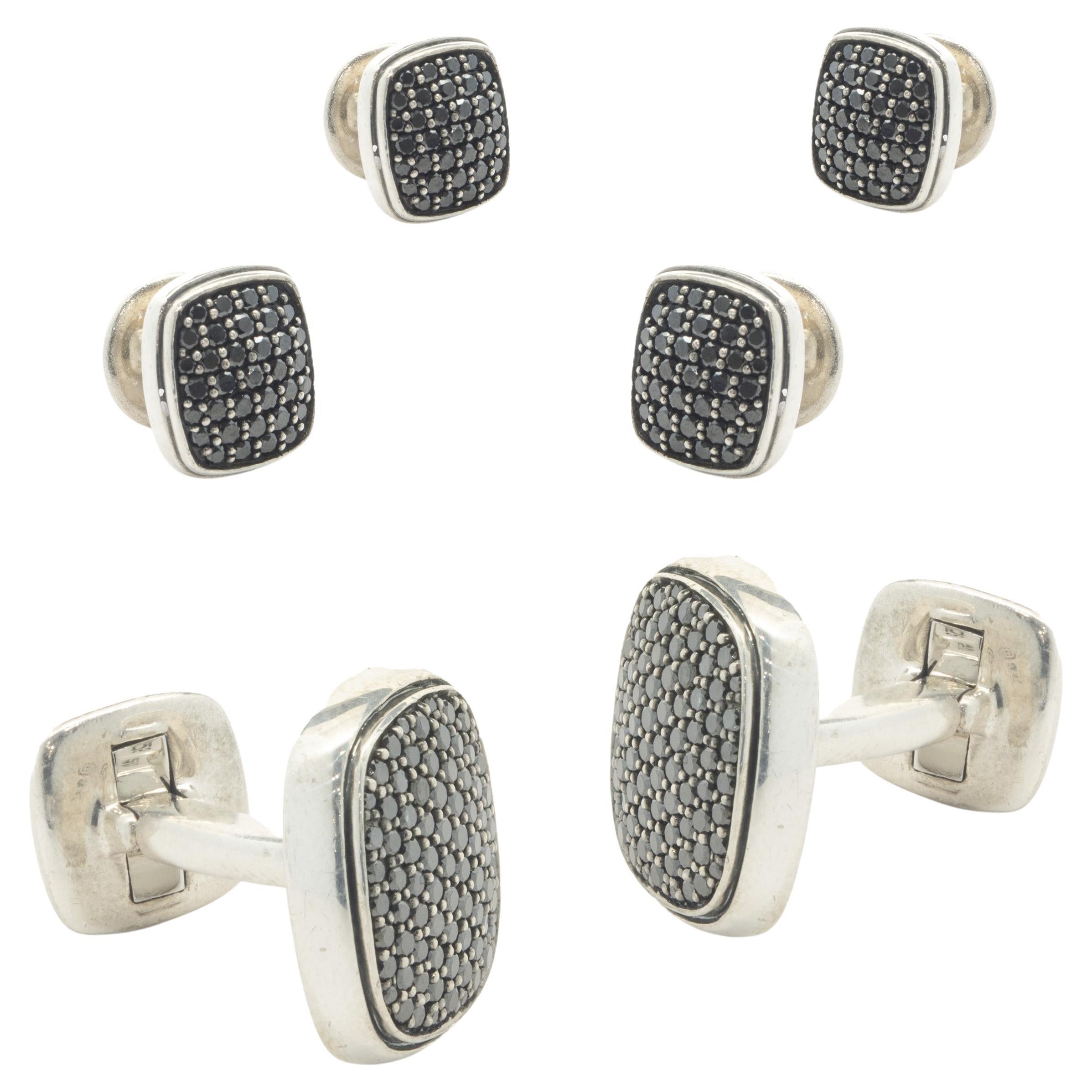 David Yurman Sterling Silver Pave Black Diamond Tuxedo Cufflink Set