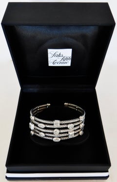 David Yurman, argent sterling ; bracelet manchette « Confetti » à 5 rangées de diamants en pavé, dans sa boîte d'origine