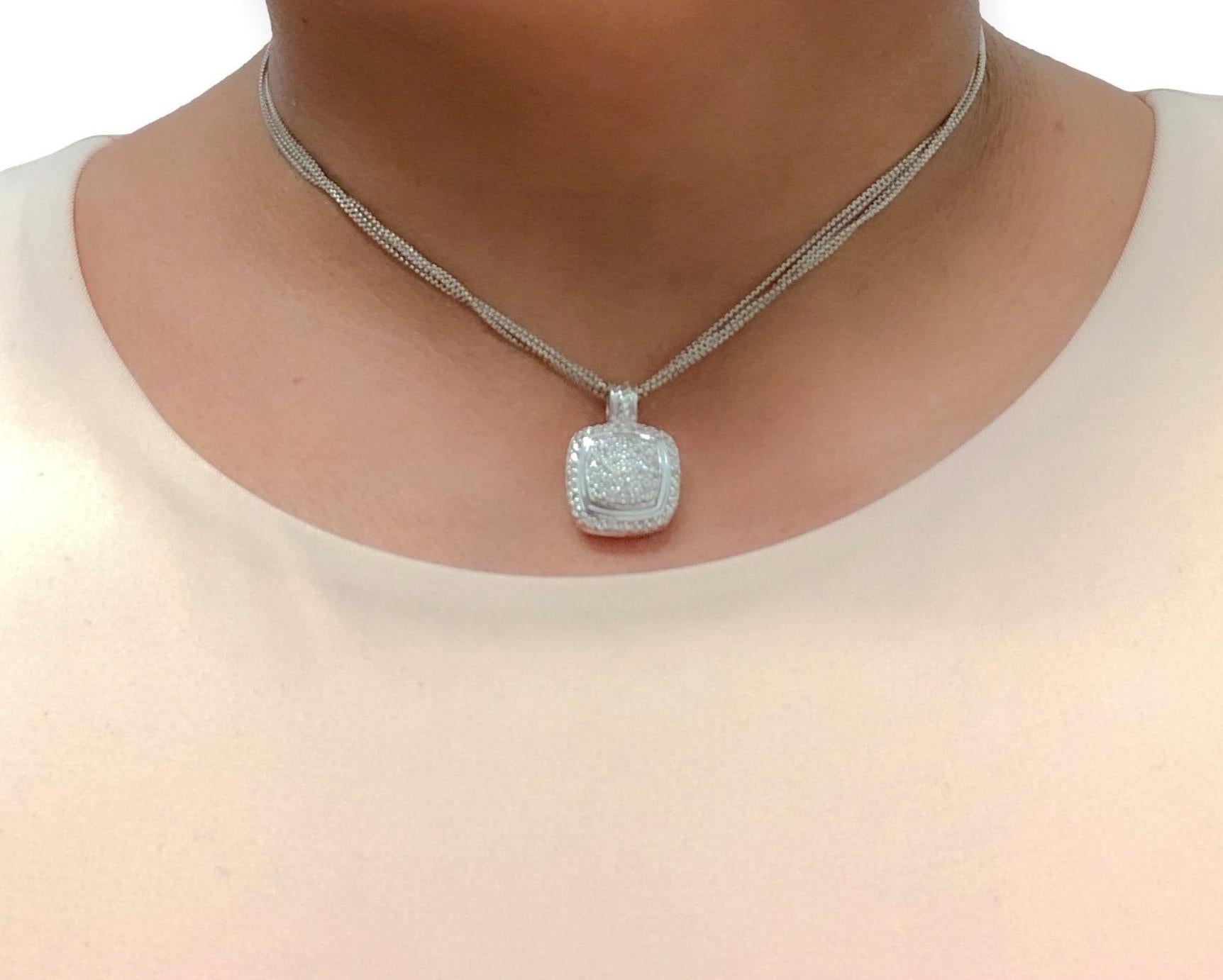 Modern David Yurman Sterling Silver Pave Diamond Albion Pendant Necklace For Sale