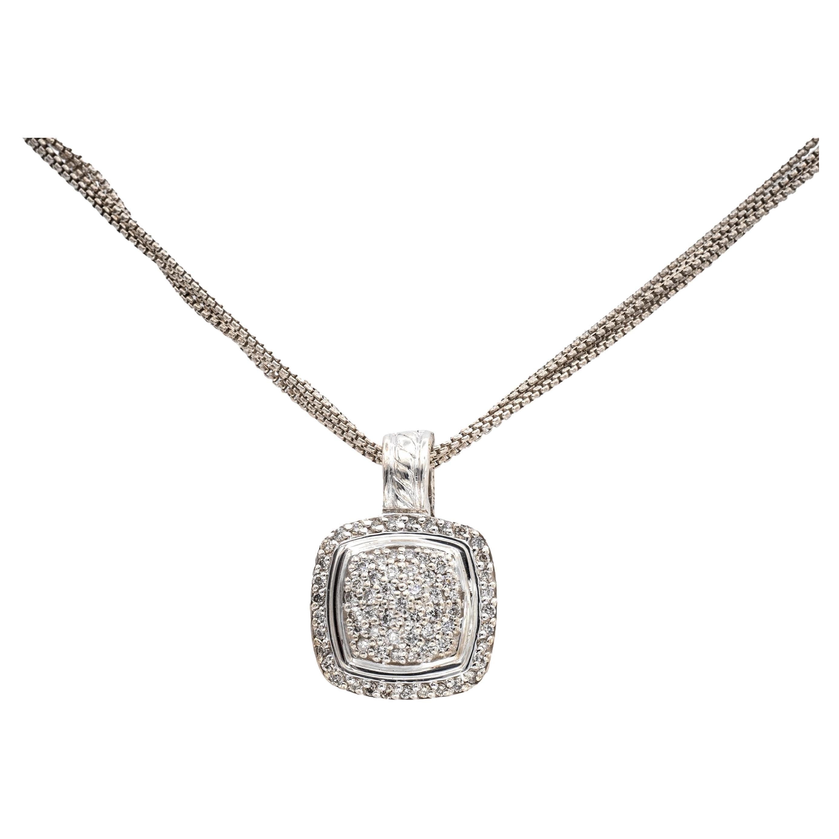 David Yurman Sterling Silver Pave Diamond Albion Pendant Necklace For Sale