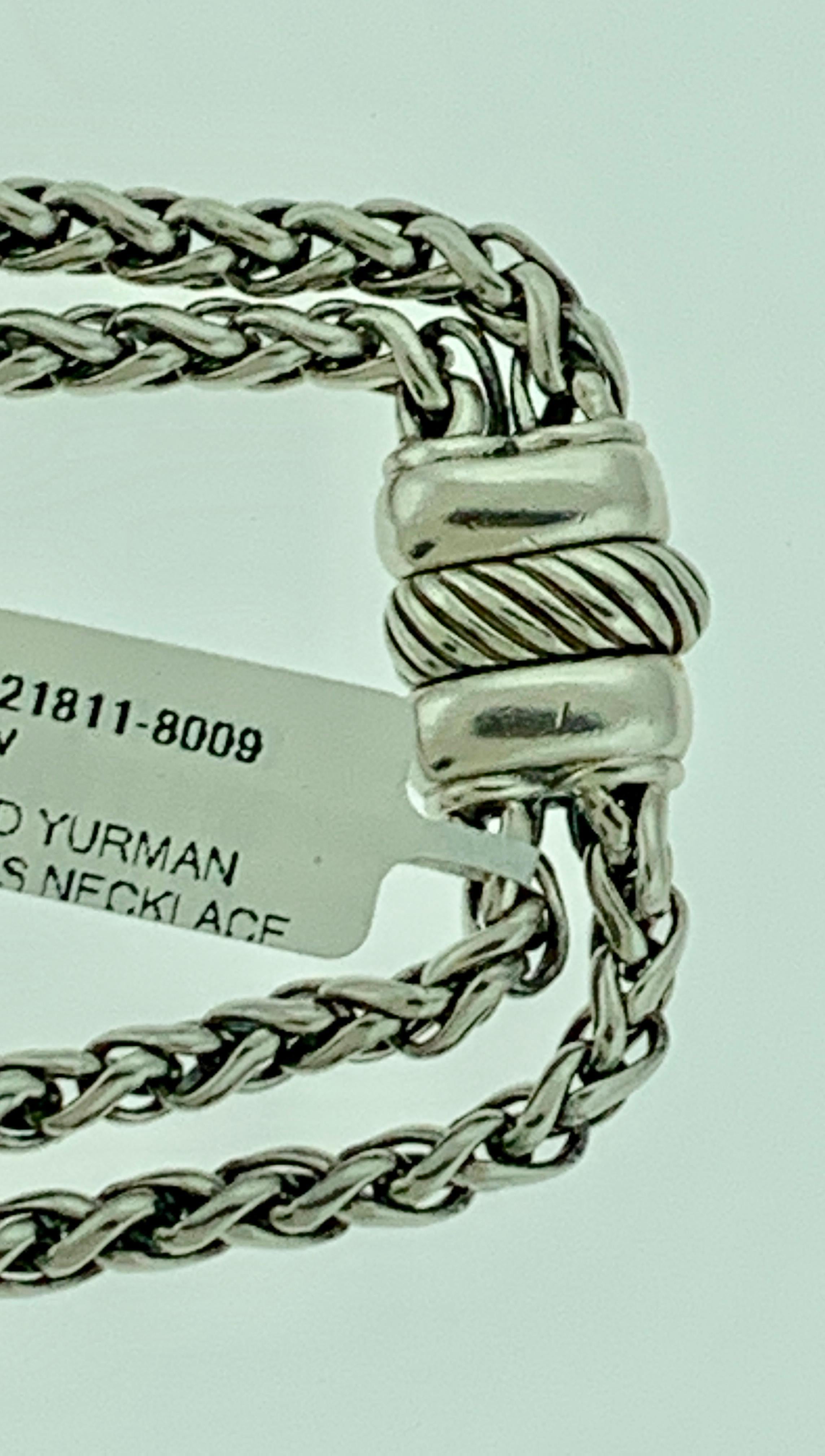 David Yurman Sterling Silver Pave Diamond Double Wheat Chain Necklace 2