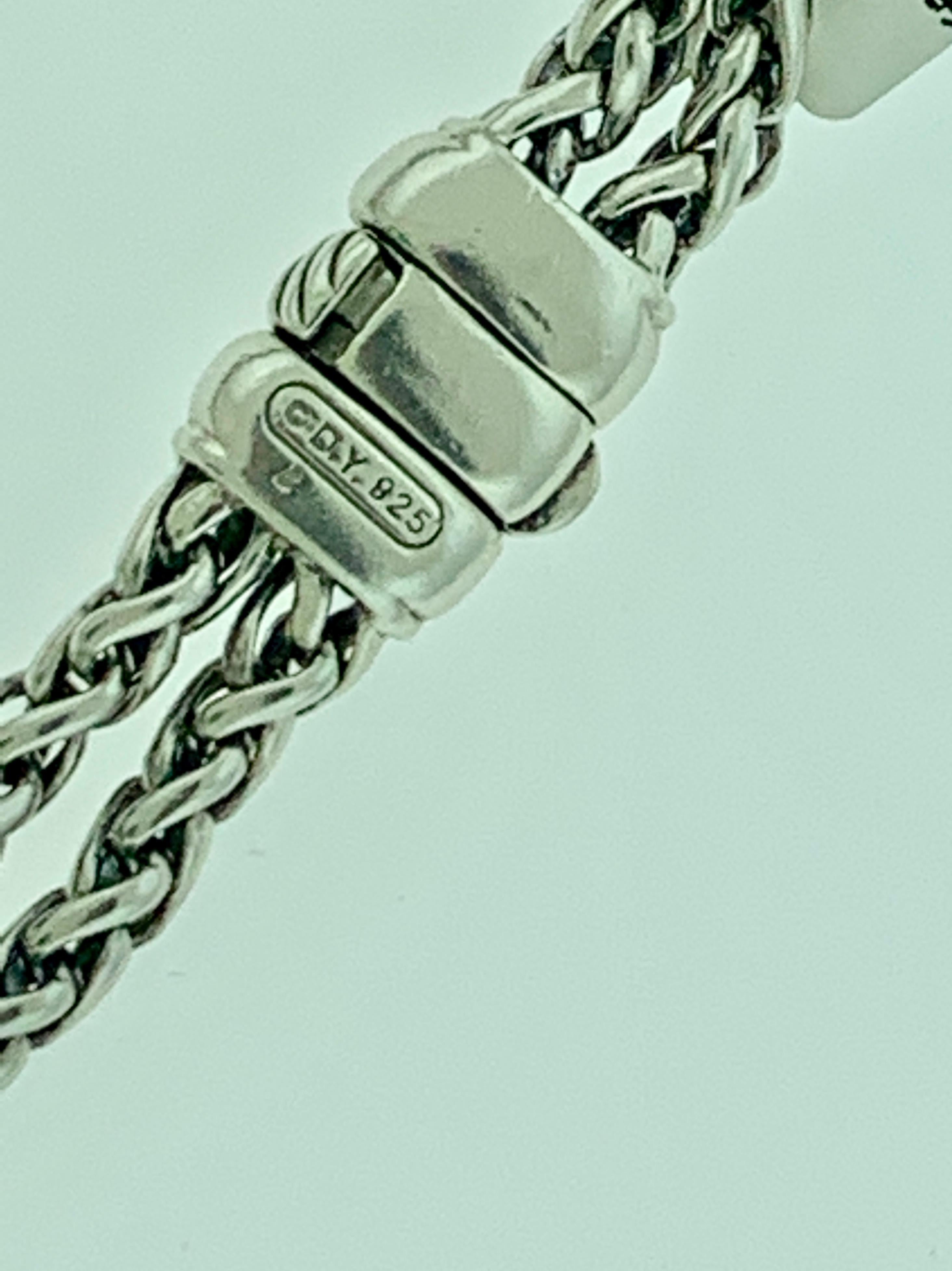 David Yurman Sterling Silver Pave Diamond Double Wheat Chain Necklace 1