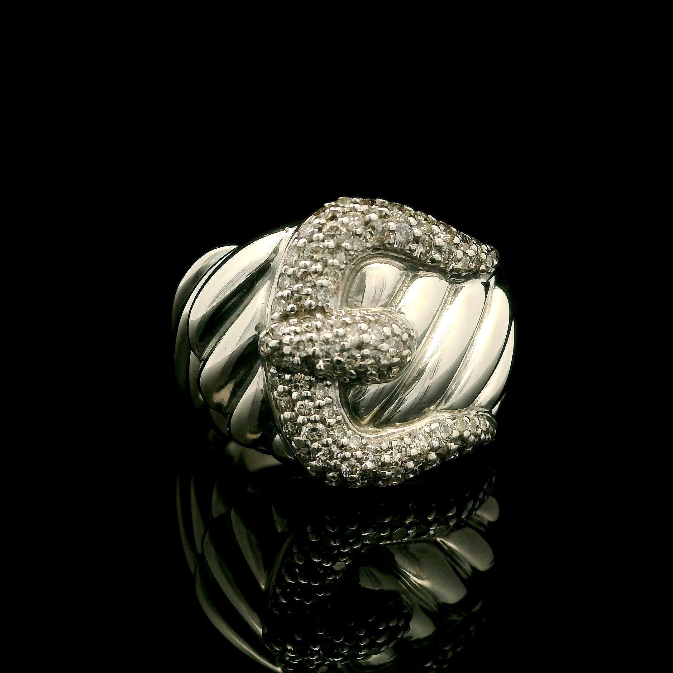 --Stone(s):
Numerous Natural Genuine Diamonds - Round Brilliant Cut - Pave Set - Fiery White Color

Material: Sterling Silver .925 
Weight: 12.17 Grams
Ring Size: 5.5 ( fitted on finger, we can NOT custom size this ring)
Ring Width: 16.2mm (0.64