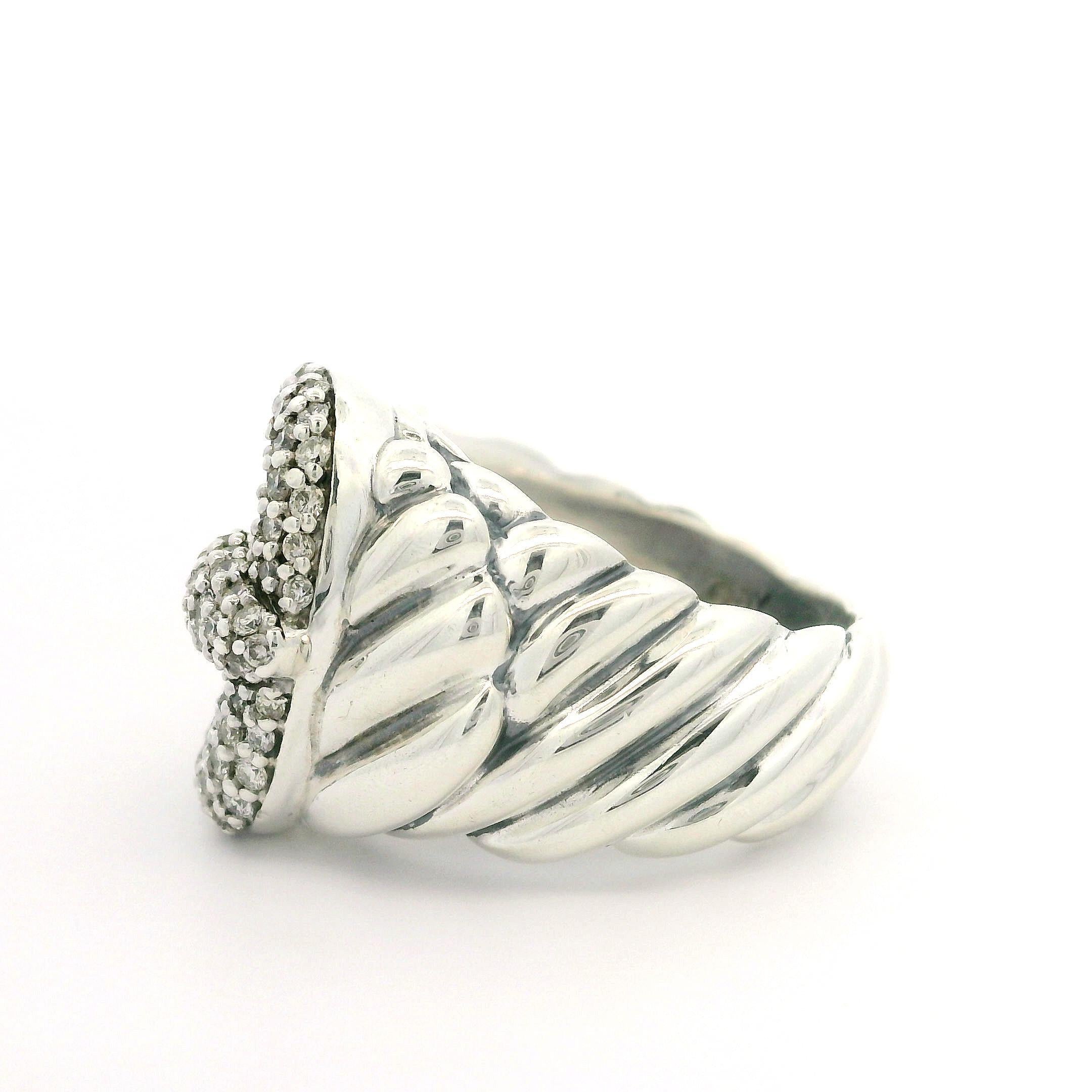 David Yurman Sterling Silver Pave Set Fiery Diamond Cable Buckle Band Ring 5.5 For Sale 3
