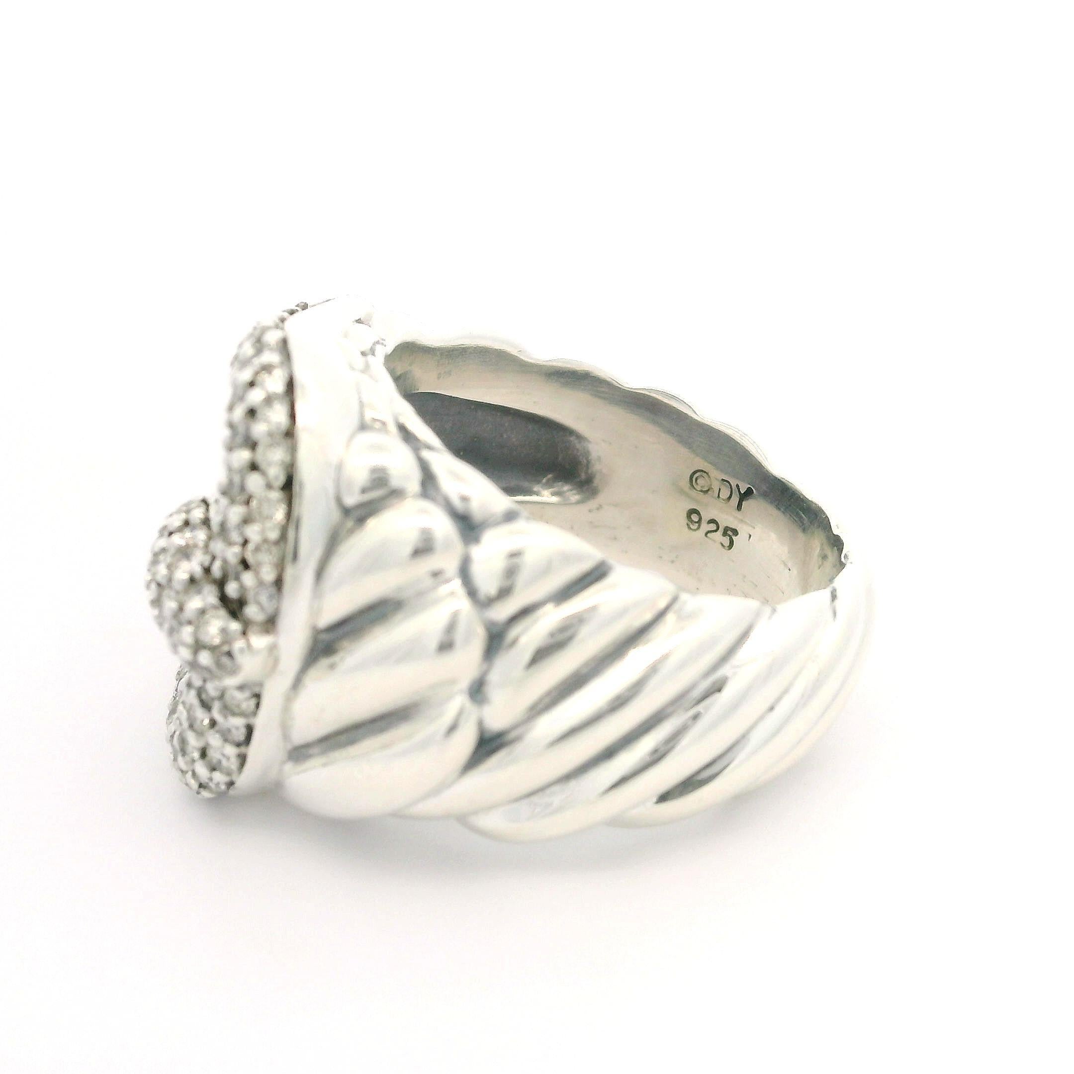 David Yurman Sterling Silver Pave Set Fiery Diamond Cable Buckle Band Ring 5.5 For Sale 4