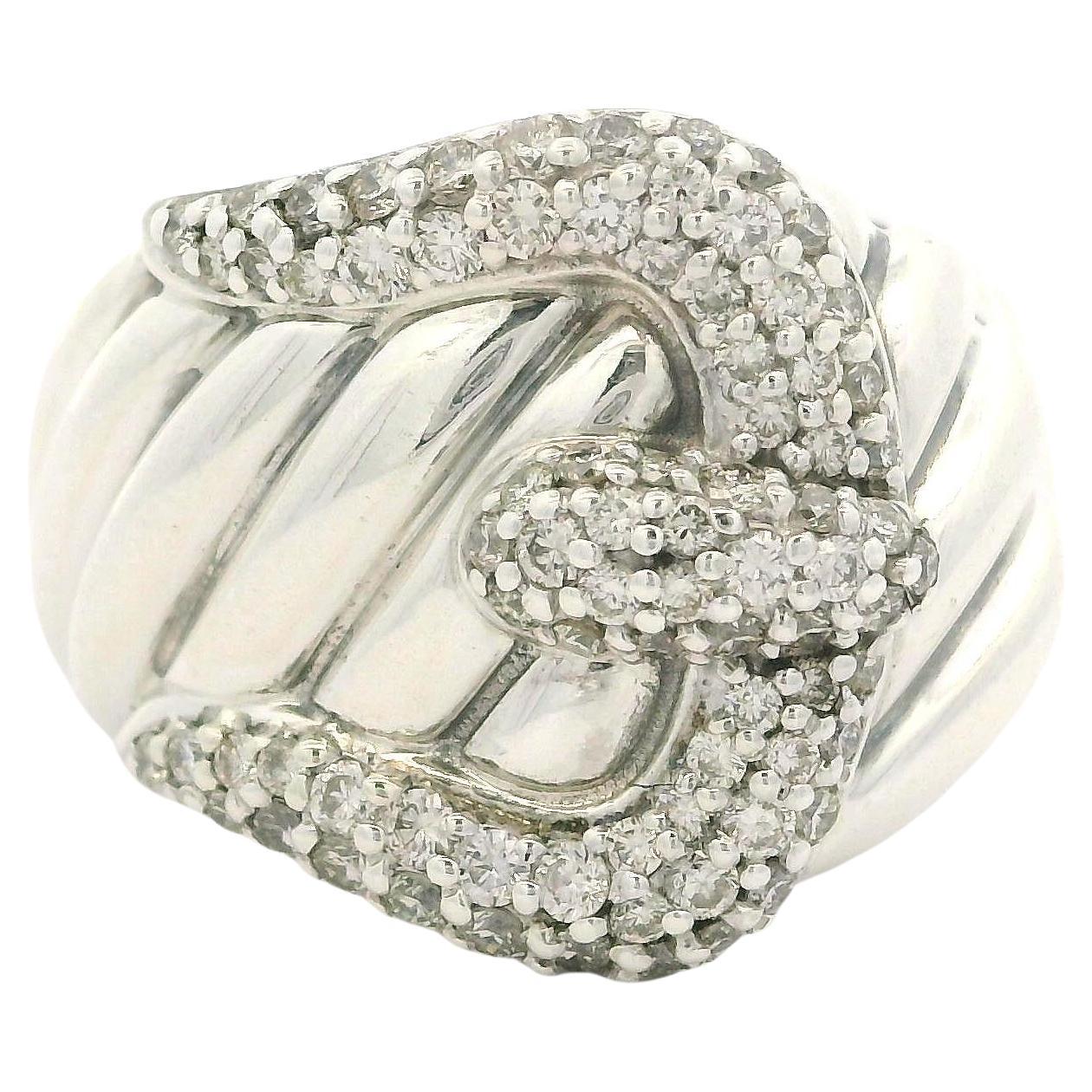 David Yurman Sterling Silver Pave Set Fiery Diamond Cable Buckle Band Ring 5.5