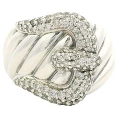 David Yurman Sterling Silver Pave Set Fiery Diamond Cable Buckle Band Ring 5.5