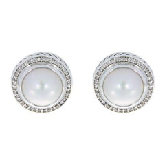 David Yurman Sterling Silver Pearl and Diamond Cerise Clip Earrings