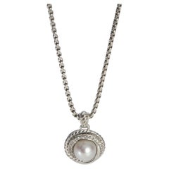 David Yurman Sterling Silver Pearl and Diamond Crossover Pendant