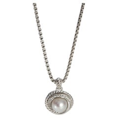 David Yurman Sterling Silver Pearl and Diamond Crossover Pendant