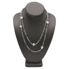 David Yurman Sterling Silver Pearl Classics Station Chain Necklace 36 Inches