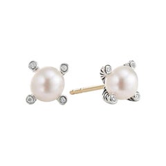 David Yurman Sterling Silver Pearl & Diamonds Stud E09009DSSDPEDI