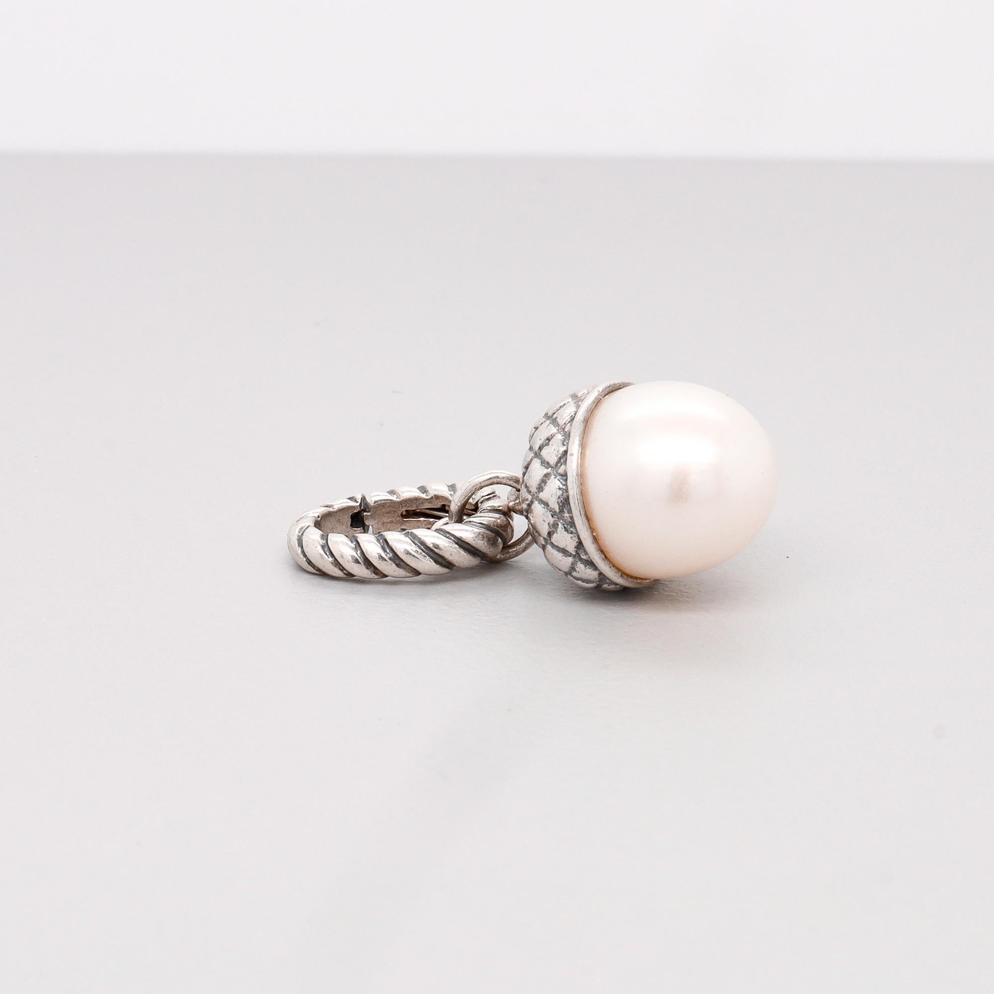 David Yurman Sterling Silver & Pearl Figural Acorn Pendant Enhancer For Sale 4