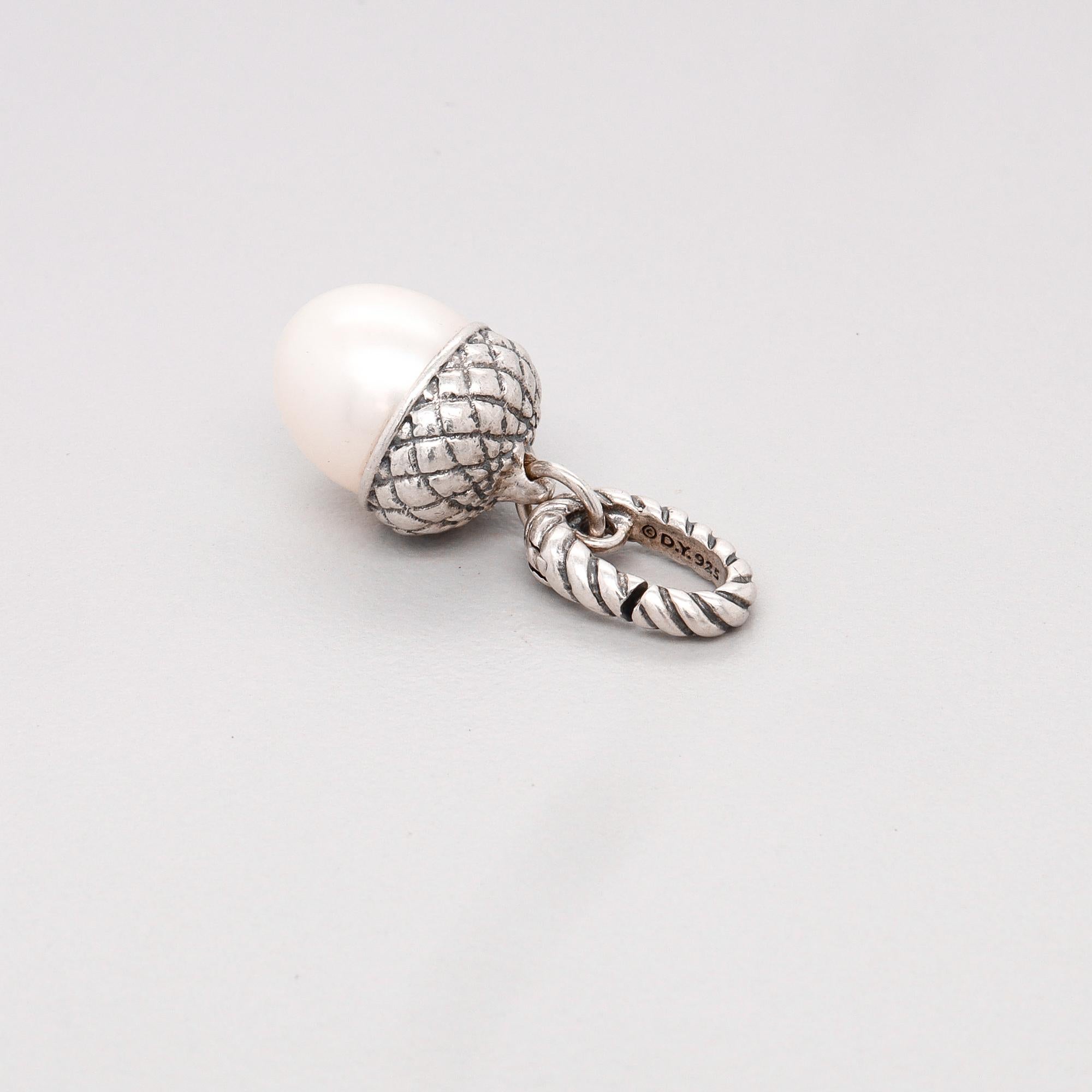 David Yurman Sterling Silver & Pearl Figural Acorn Pendant Enhancer For Sale 7