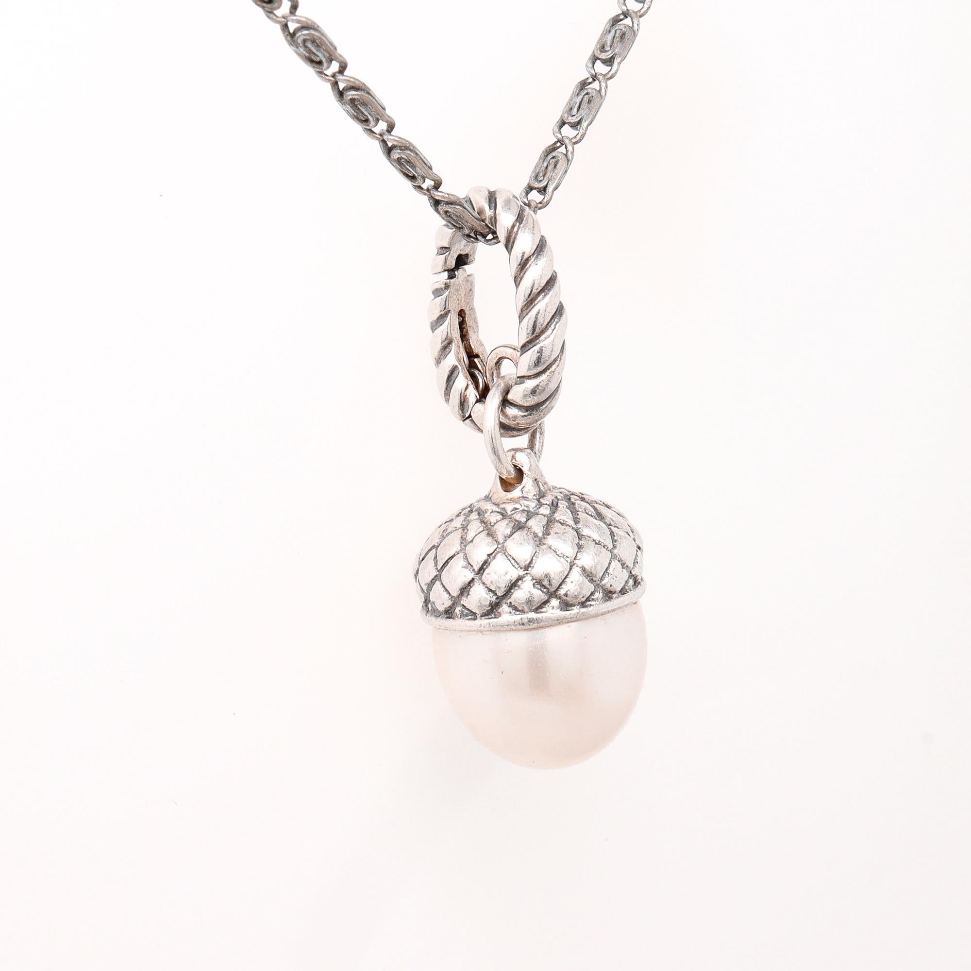 Women's David Yurman Sterling Silver & Pearl Figural Acorn Pendant Enhancer For Sale