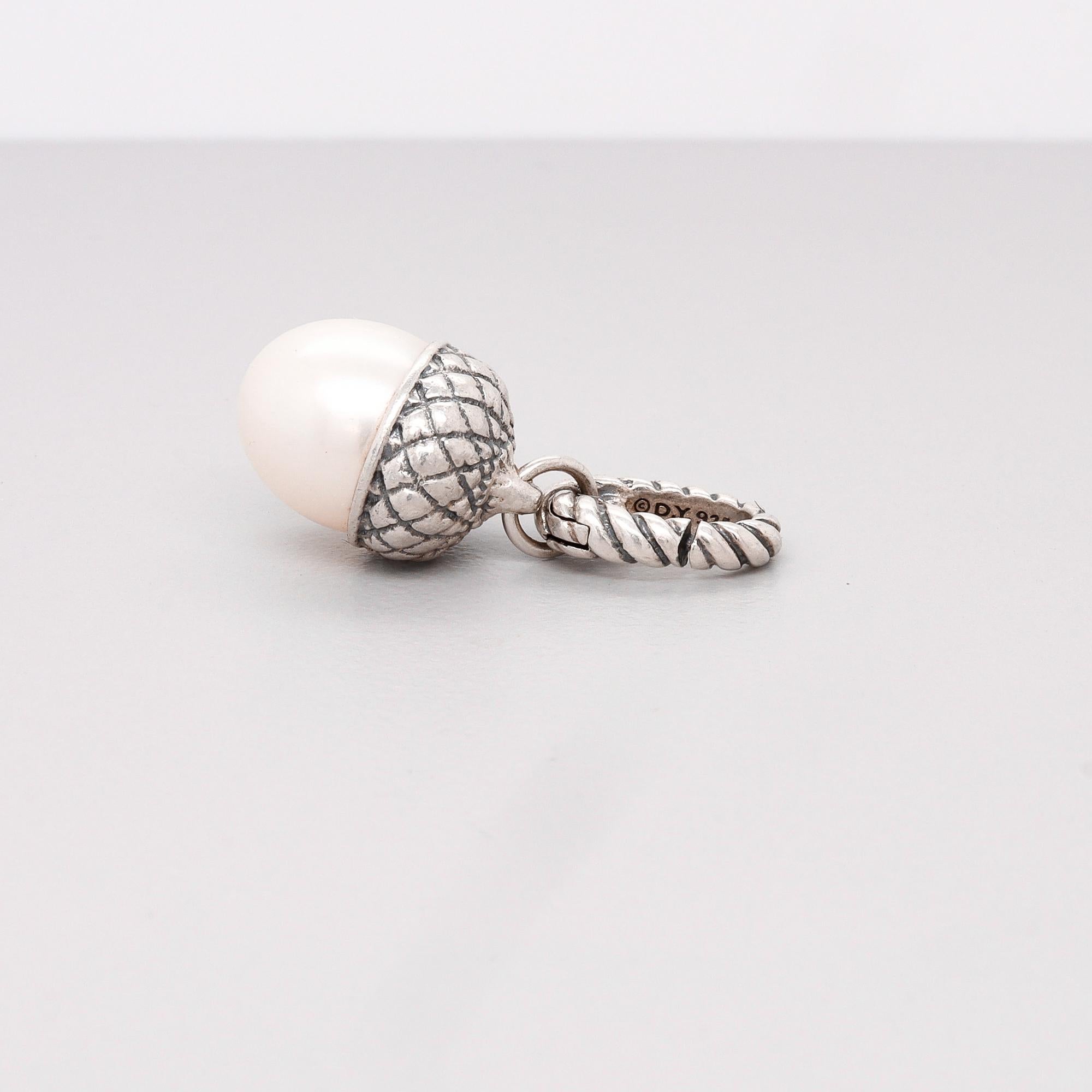 David Yurman Sterling Silver & Pearl Figural Acorn Pendant Enhancer For Sale 1