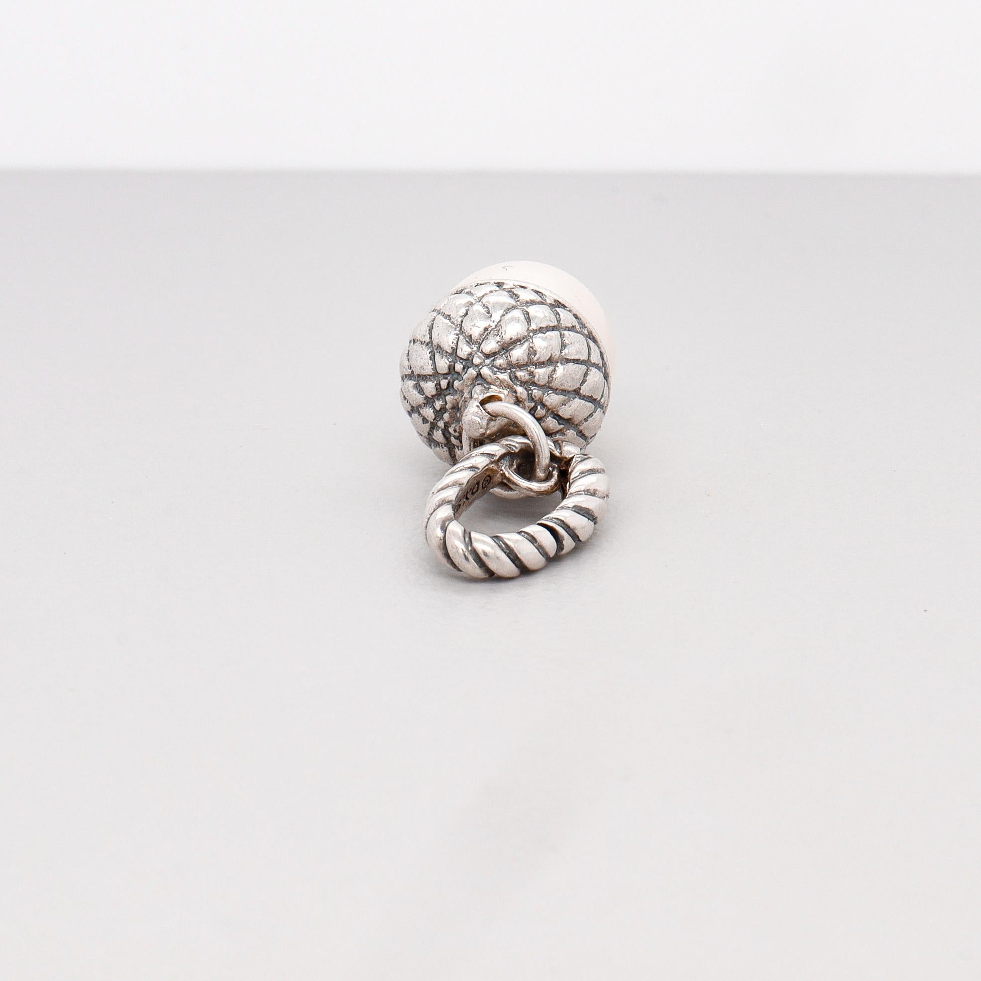 David Yurman Sterling Silver & Pearl Figural Acorn Pendant Enhancer For Sale 3