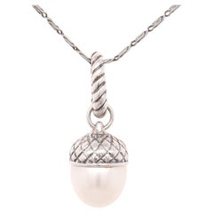 David Yurman Sterling Silver & Pearl Figural Acorn Pendant Enhancer