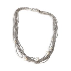 David Yurman Sterling Silver Pearl Multi-Chain Pearl Station Necklace