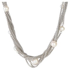 David Yurman Sterling Silver Pearl Multi-Chain Pearl Station Necklace