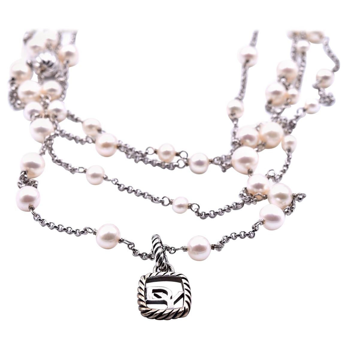 David Yurman Sterling Silver Pearl MultiStrand Necklace at 1stDibs