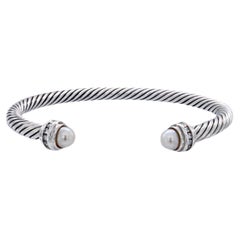 David Yurman: Kabelarmband aus Sterlingsilber mit Perlen und Diamanten, 5 mm, groß