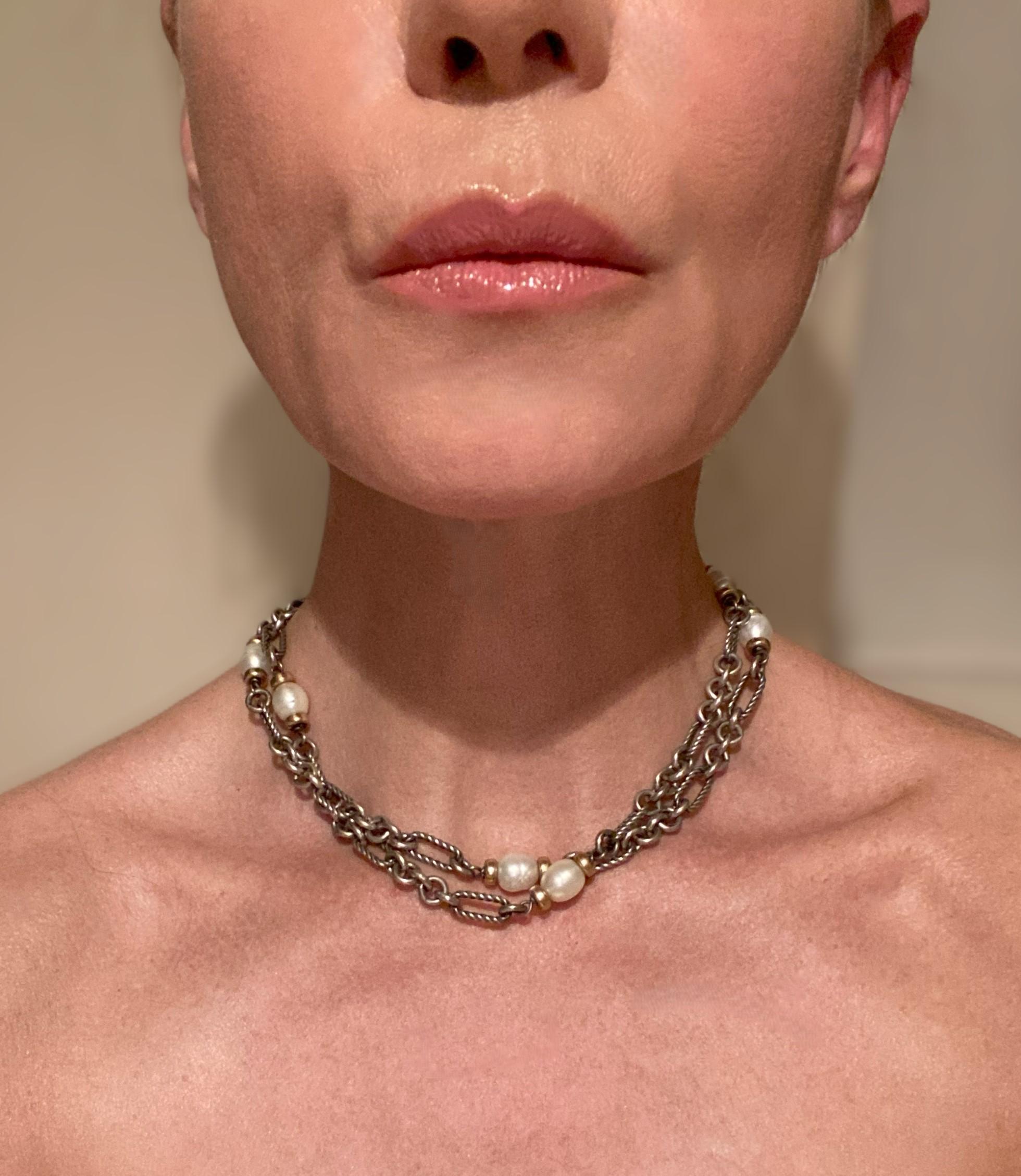 Taglio ovale David Yurman Collana Figaro in argento, perle e oro in vendita