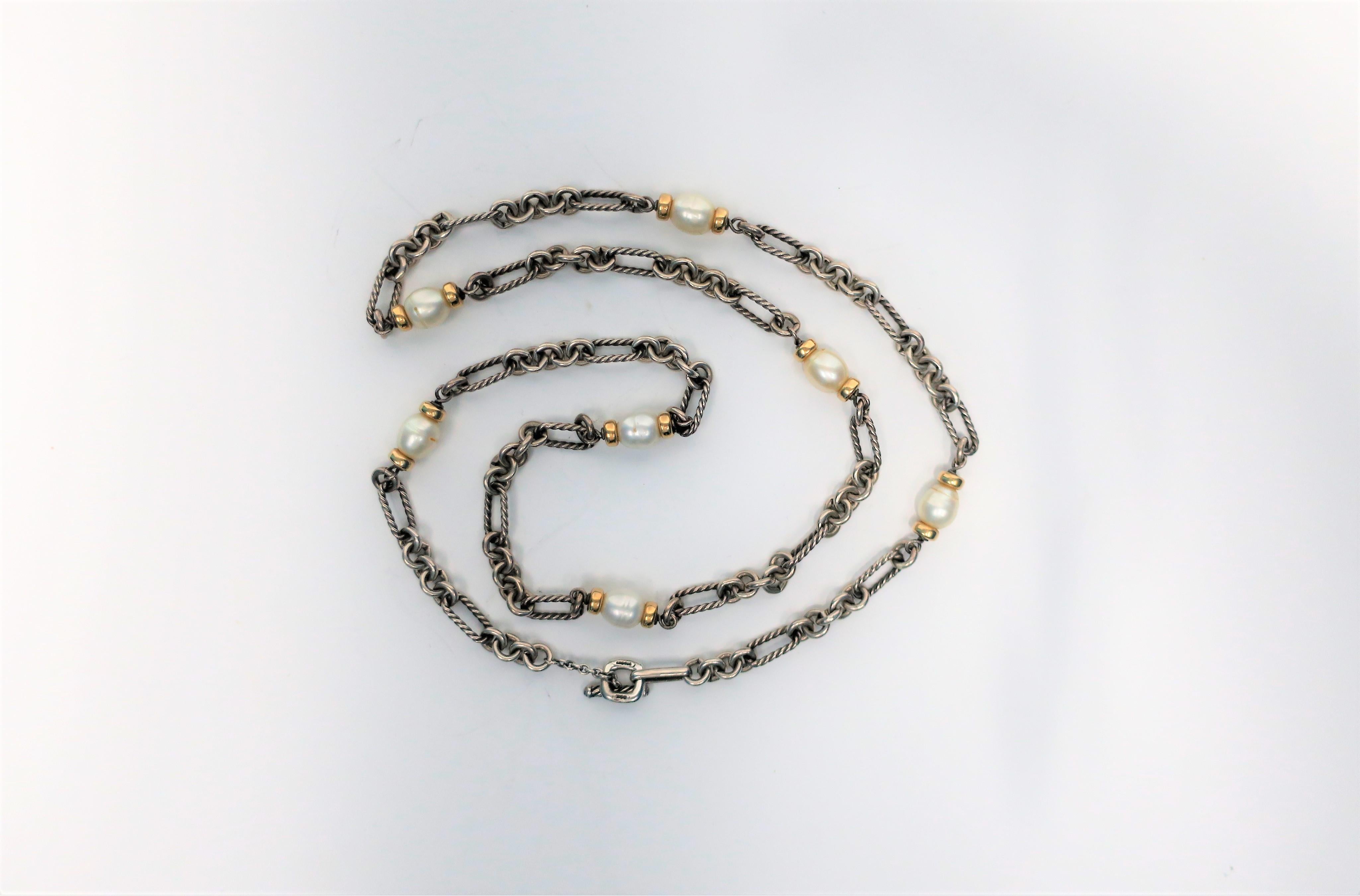 David Yurman Collana Figaro in argento, perle e oro In condizioni ottime in vendita a New York, NY