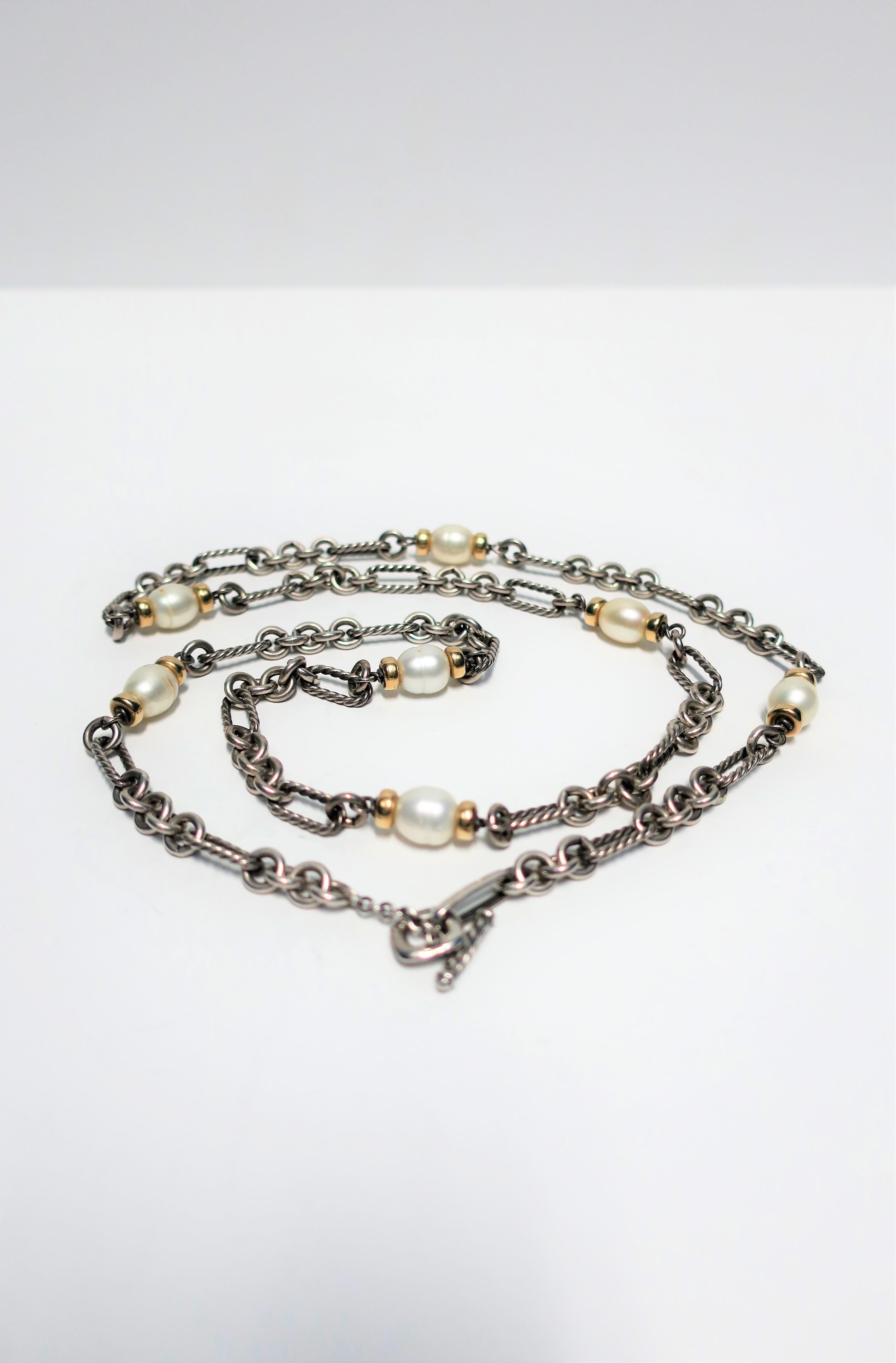 da uomo o donna David Yurman Collana Figaro in argento, perle e oro in vendita