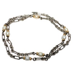 Used David Yurman Sterling Silver, Pearls and Gold Figaro Necklace