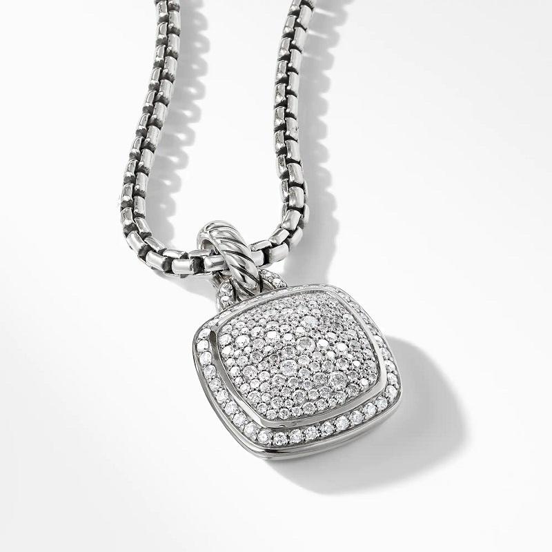 Sterling Silver 
Pavé Diamonds, 1.01 total carat weight 
Center, 14 x 14mm
Pendant, 20 x 20mm 
Please note: pendant only; chain sold separately
D12488DSSADI