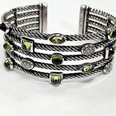 David Yurman Sterling Silver & Peridot Confetti Bracelet with Diamonds – 5-Row