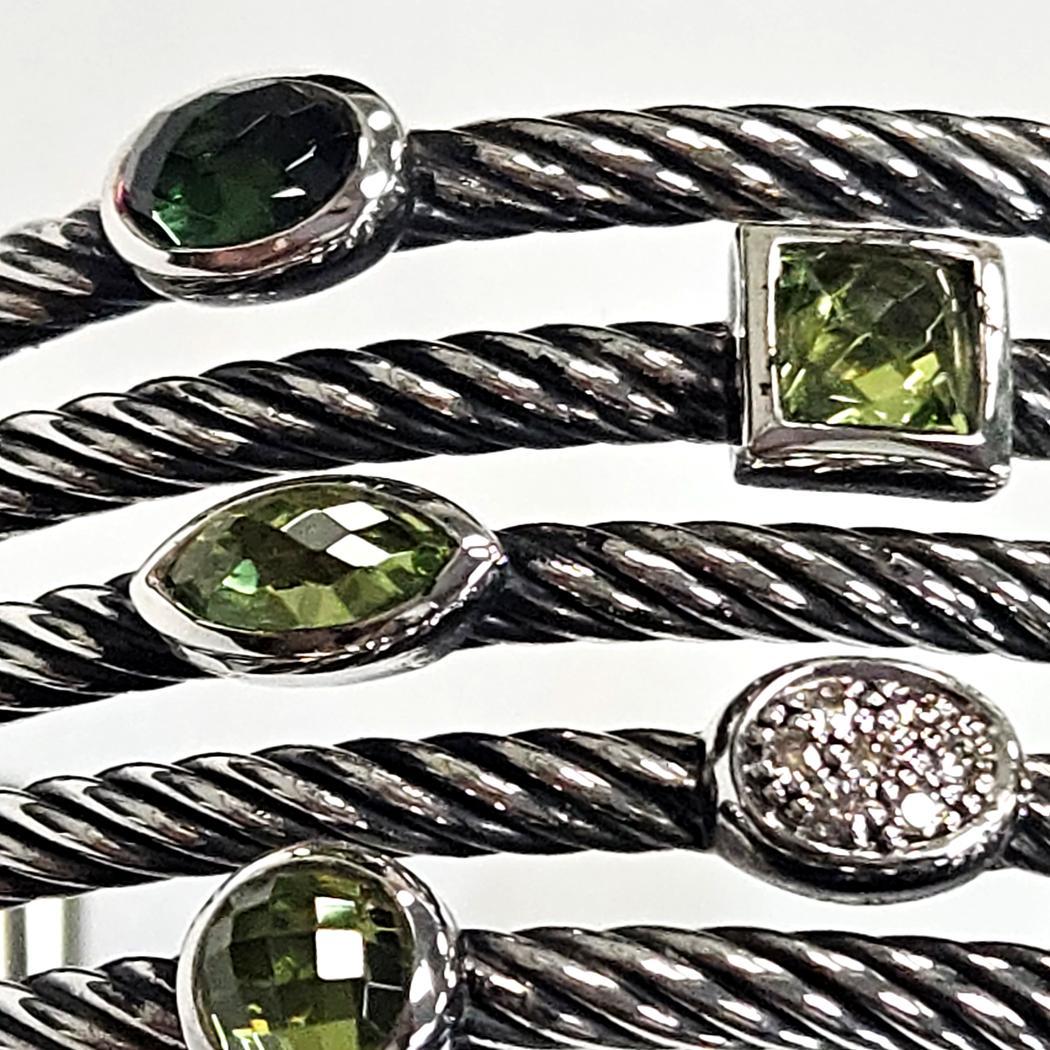 David Yurman Sterling Silver & Peridot Confetti Bracelet with Diamonds – 5-Row For Sale 2