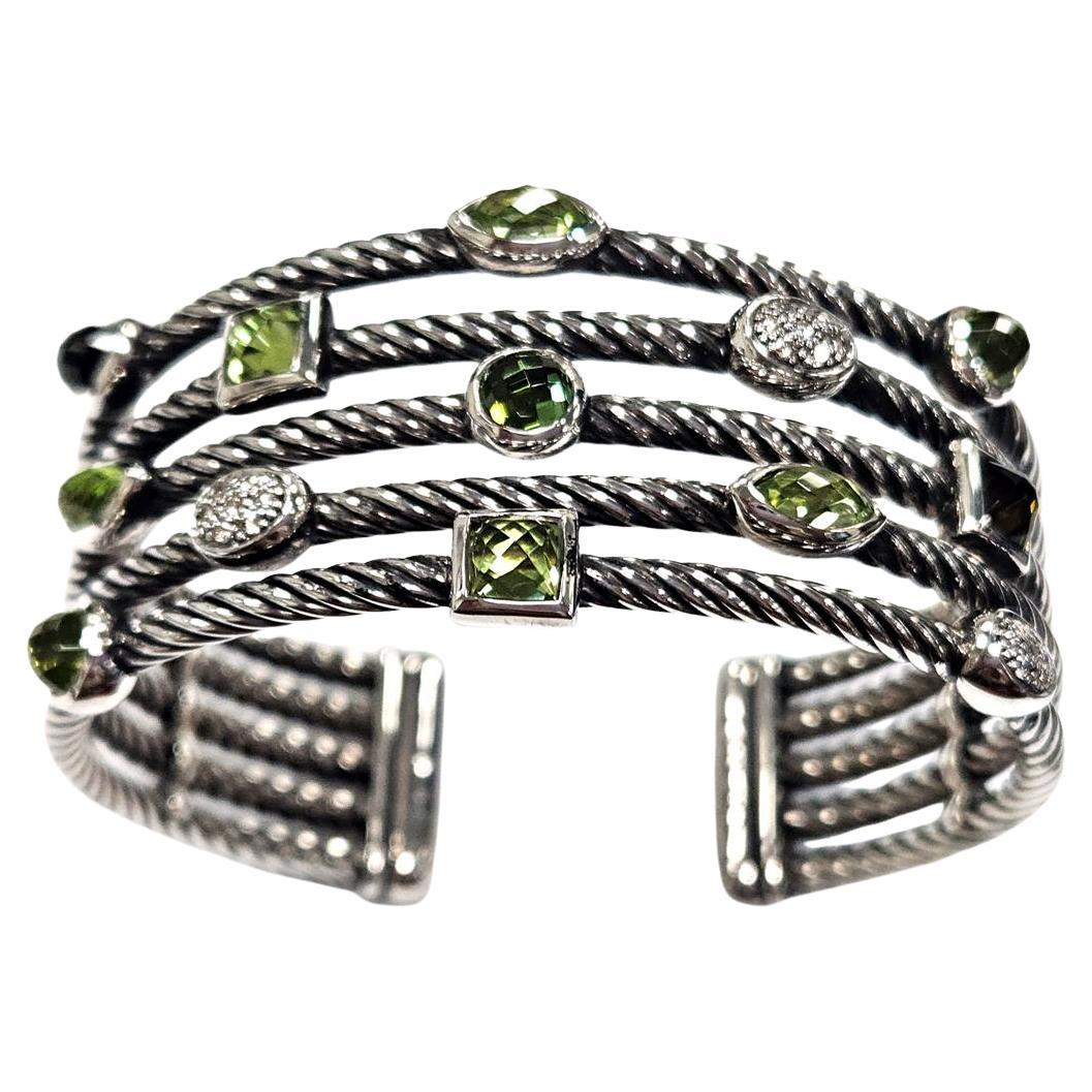 David Yurman Sterling Silver & Peridot Confetti Bracelet with Diamonds – 5-Row For Sale
