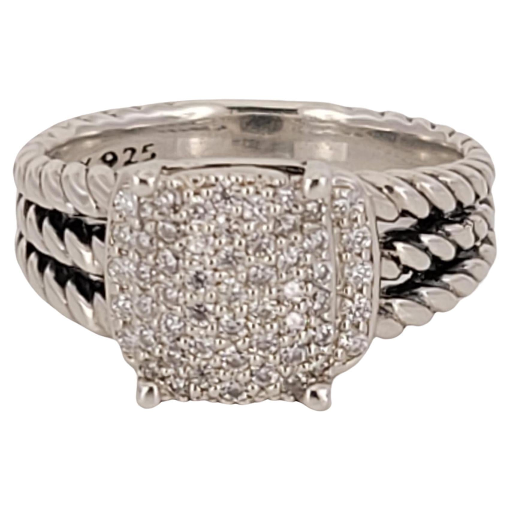 David Yurman Sterlingsilber Petite Wheaton Pave Diamantring Größe 7