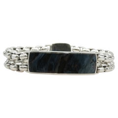 David Yurman Sterling Silver & Pietersite ID Double Box Chain Bracelet