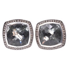 David Yurman Sterling Silver Prasiolite and Diamond Earrings