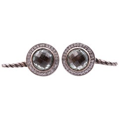 David Yurman Sterling Silver Prasiolite and Diamond Fish Hook Earrings
