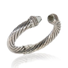David Yurman Bracciale a Cavo con Cerniere in Argento Prasiolite e Diamanti