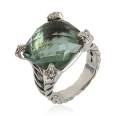 David Yurman Sterling Silver Prasiolite and Diamond On Point Ring