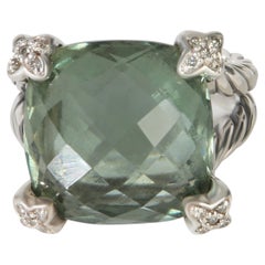 David Yurman Sterling Silver Prasiolite and Diamond On Point Ring