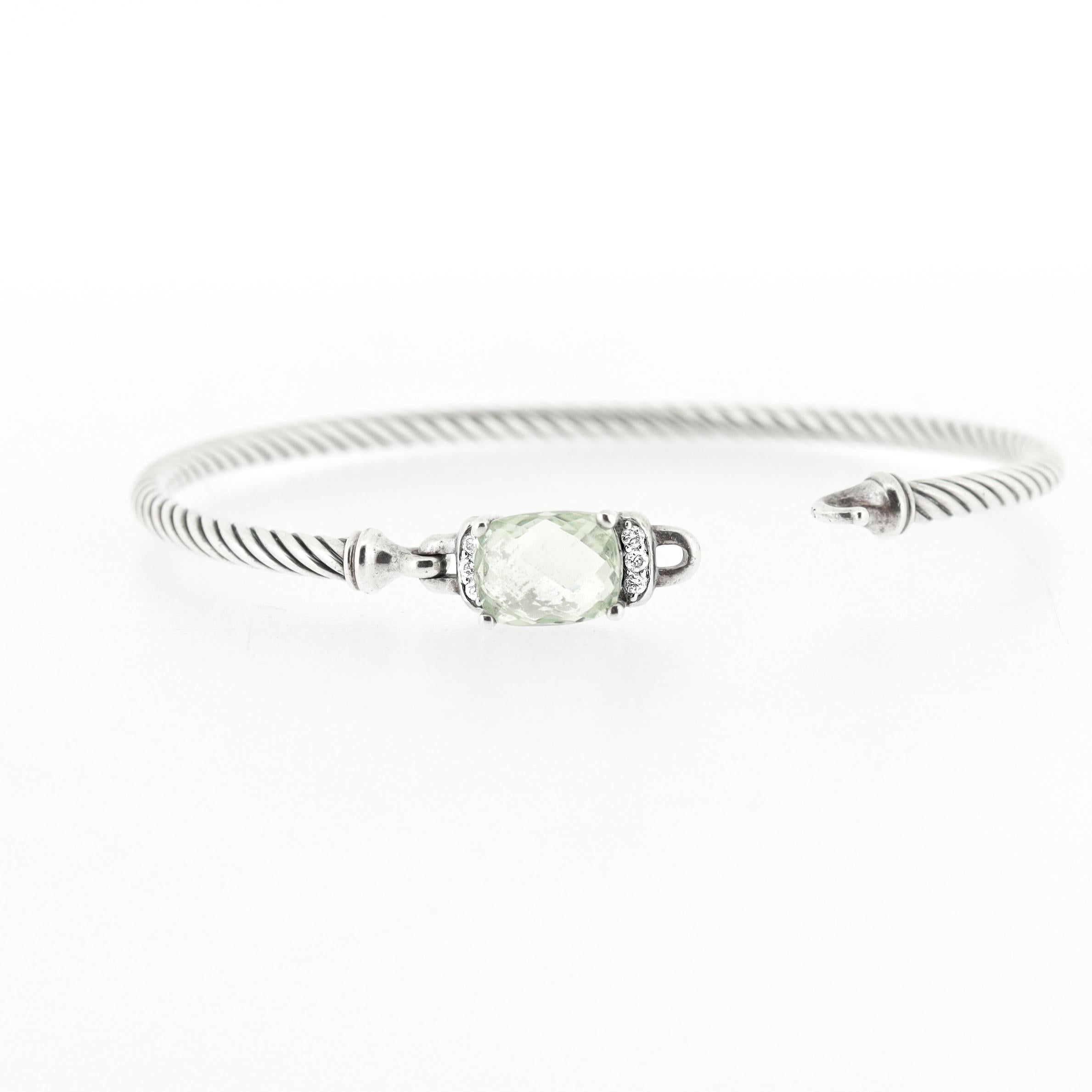 David Yurman Pulsera Wheaton de Plata de Ley, Prasiolita y Diamantes de 3 mm en venta 5