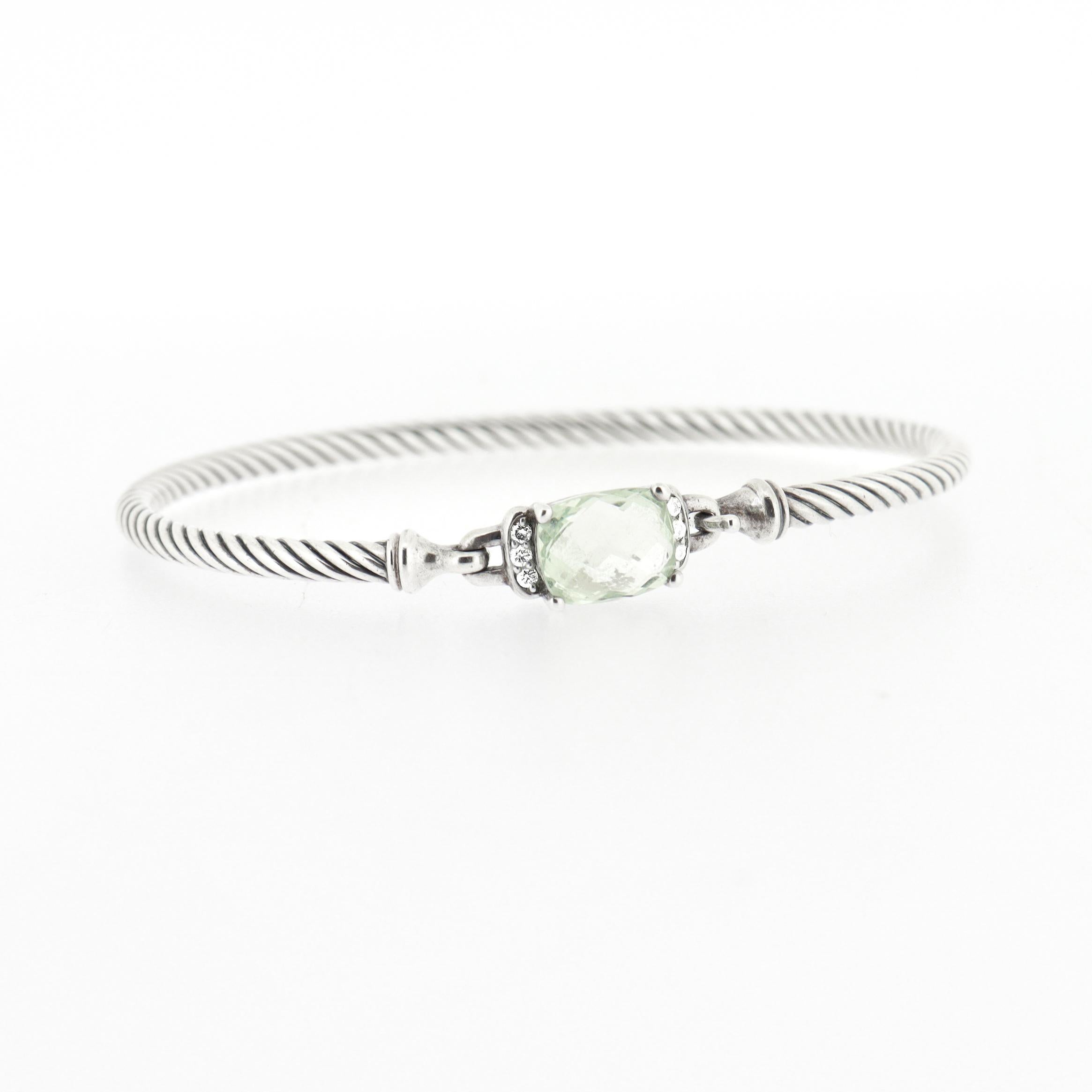 David Yurman Pulsera Wheaton de Plata de Ley, Prasiolita y Diamantes de 3 mm Corte cojín en venta