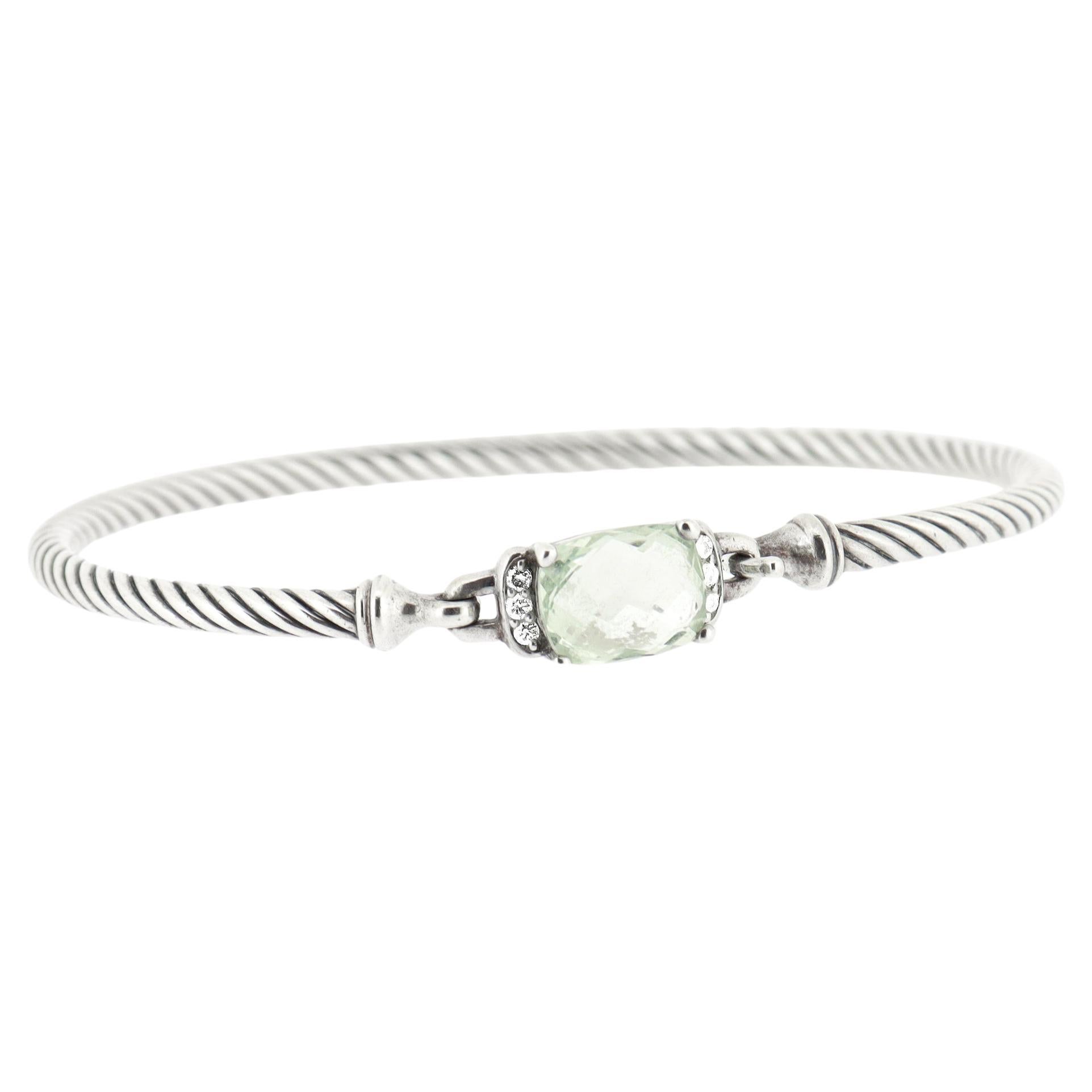 David Yurman Pulsera Wheaton de Plata de Ley, Prasiolita y Diamantes de 3 mm en venta