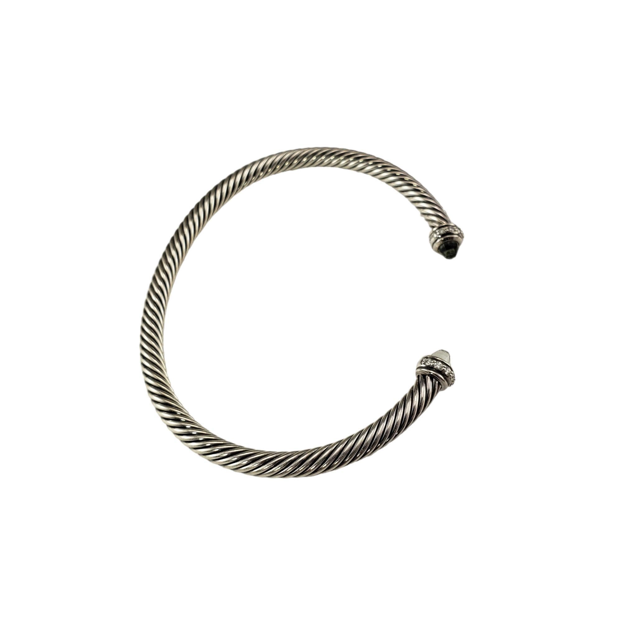 Round Cut David Yurman Sterling Silver Prasiolite & Diamond Cable Bracelet #17055