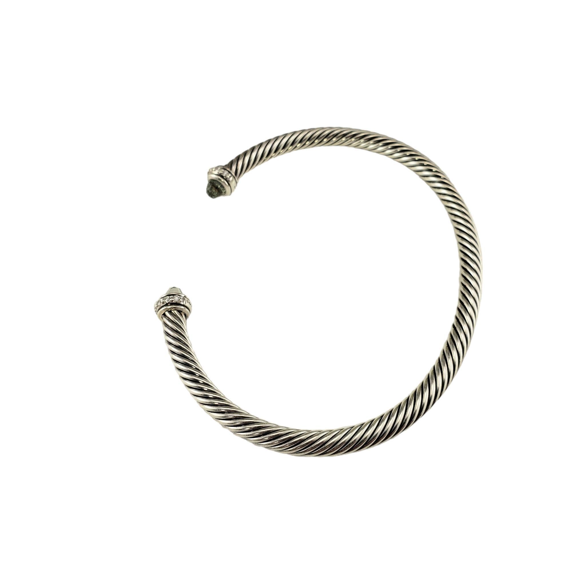 David Yurman Sterling Silver Prasiolite & Diamond Cable Bracelet #17055 In Good Condition In Washington Depot, CT
